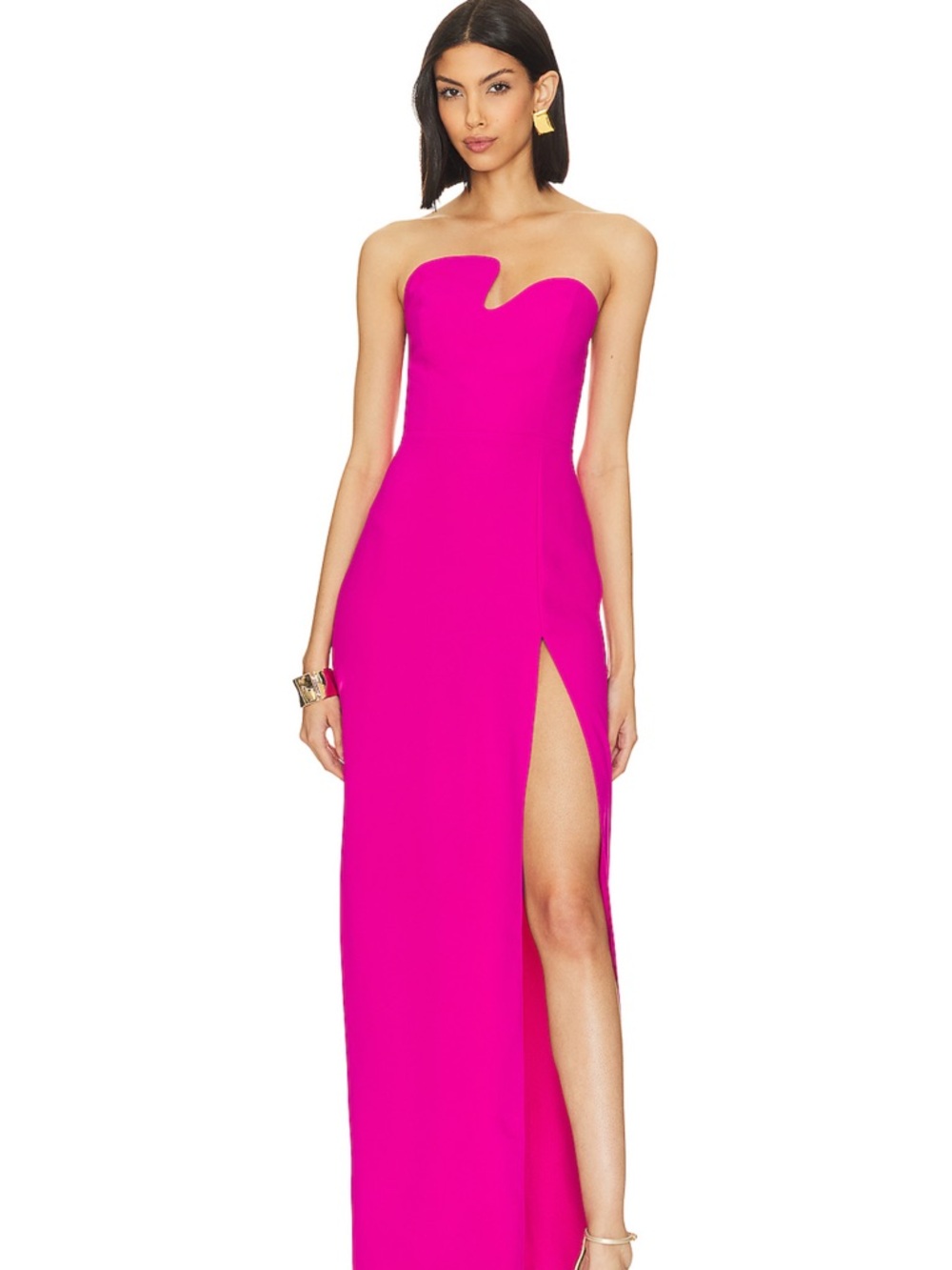 Amanda Uprichard Strapless Fuchsia Gown with High Slit